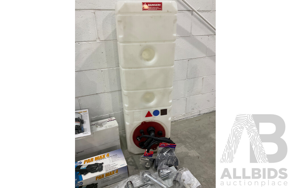 Large Bulk Lot of Marine Plumbing Items Including Water Tank, Shower, Accumulator Tank and Pump
