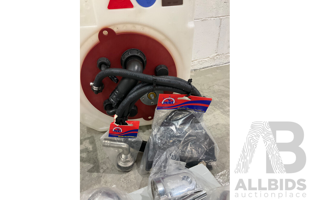 Large Bulk Lot of Marine Plumbing Items Including Water Tank, Shower, Accumulator Tank and Pump