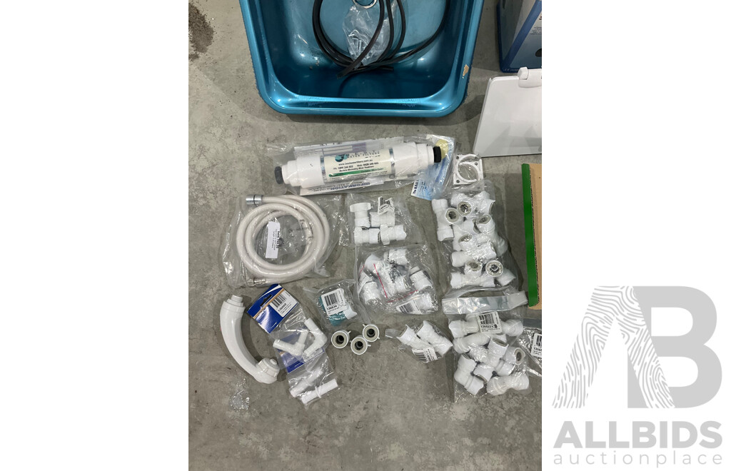 Large Bulk Lot of Marine Plumbing Items Including Water Tank, Shower, Accumulator Tank and Pump