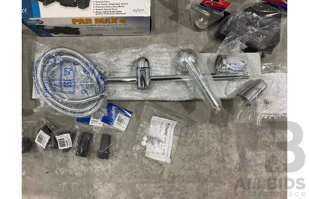 Large Bulk Lot of Marine Plumbing Items Including Water Tank, Shower, Accumulator Tank and Pump