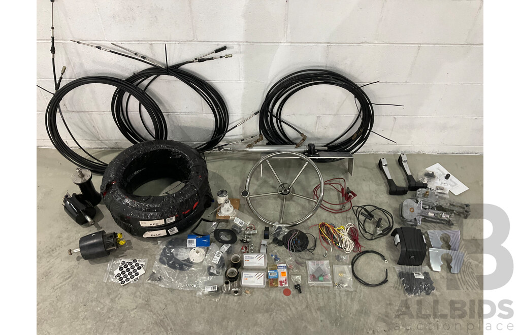 Marine Grade Steering and Rudder Linkages, Helm and 2x Column Sender Units, Rudder Position Gauge and Sender Unit