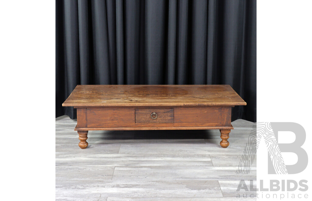 Indonesian Hardwood Coffee Table with Single Drawer