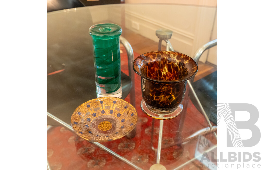 Collection of Three Art Glass Pieces, Including Stem Glass by Kosta Boda