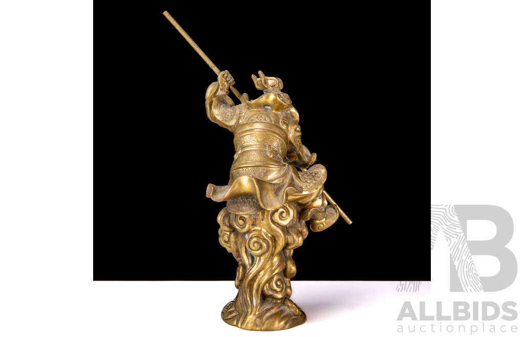 Vintage Chinese Heavy Brass Sun WuKong the Monkey King with Magic Ruyi Jingu Bang Staff