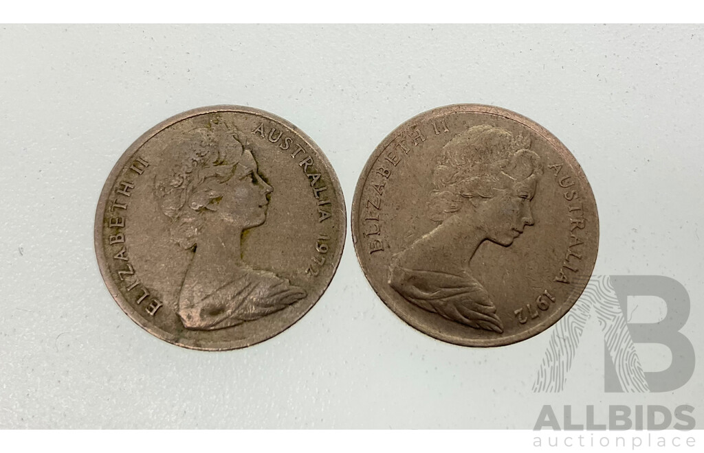 Two Australian RAM 2010 Commemorative One Dollar Coins, ANDA 100 Years of Australian Coinage 'C' Mint Marks with Two 1972 Five Cent Coins, Low Mintage