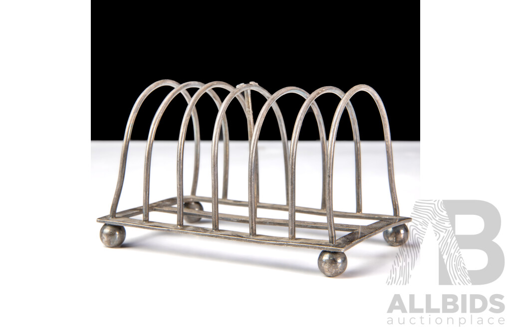 Antique Sterling Silver Toast Rack with Four Ball Feet, London 1897, Weight 107gm