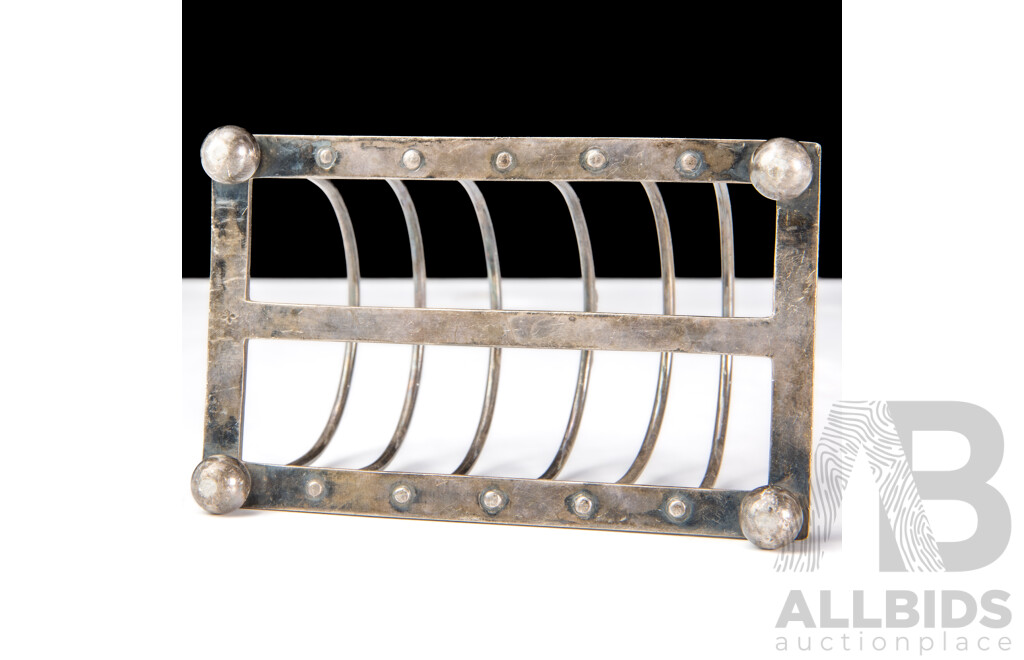 Antique Sterling Silver Toast Rack with Four Ball Feet, London 1897, Weight 107gm