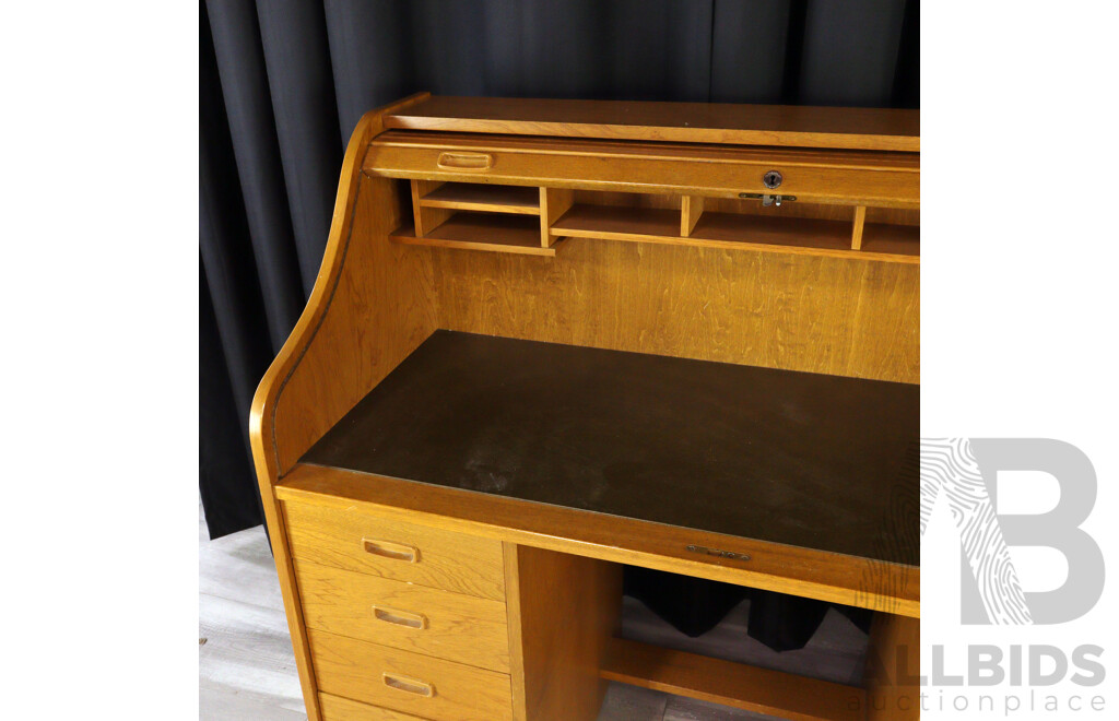 Retro Oak Twin Pedestal Roll Top Desk