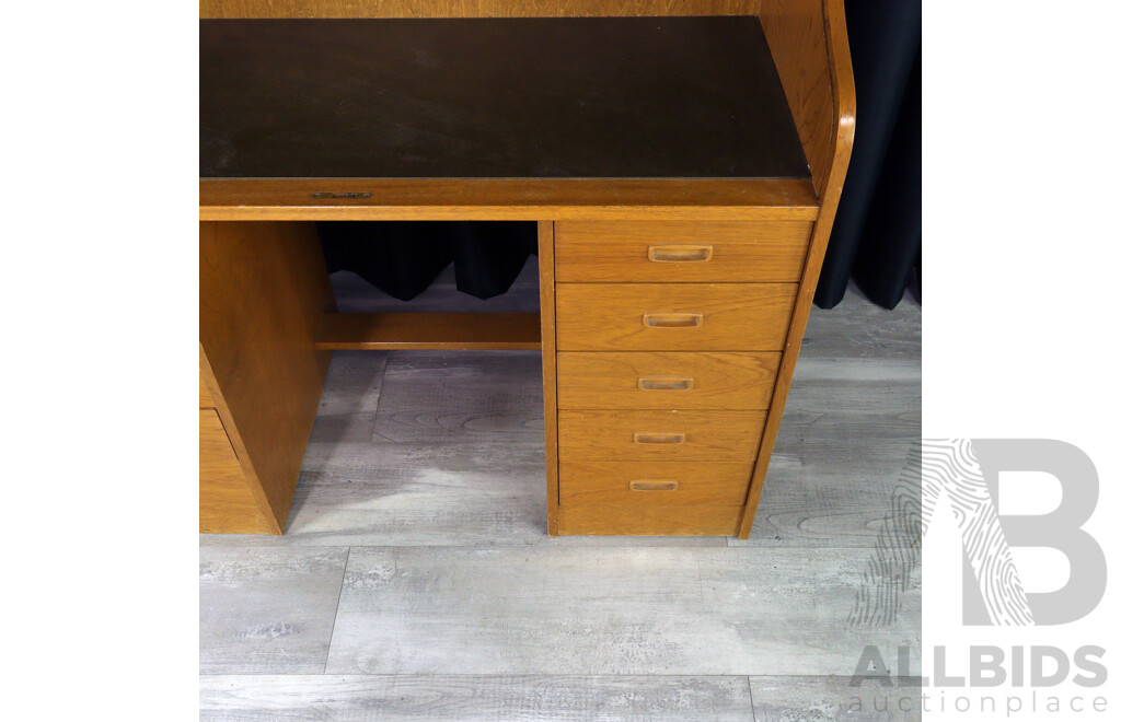 Retro Oak Twin Pedestal Roll Top Desk
