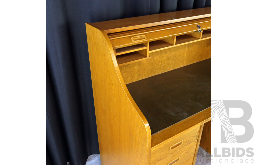 Retro Oak Twin Pedestal Roll Top Desk