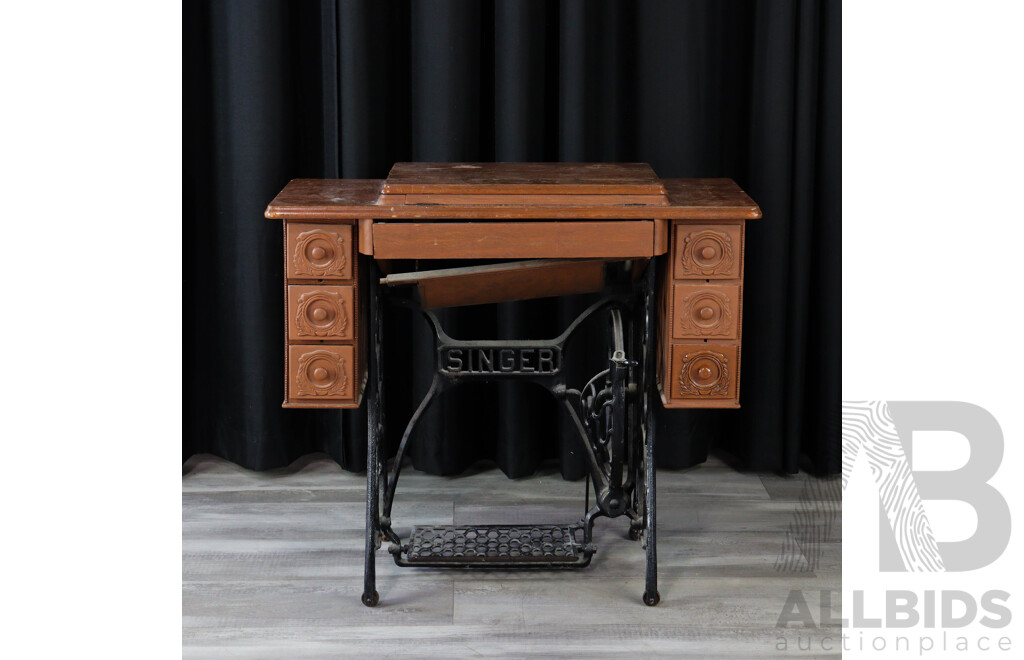 Antique Singer Sewing Machine and Table
