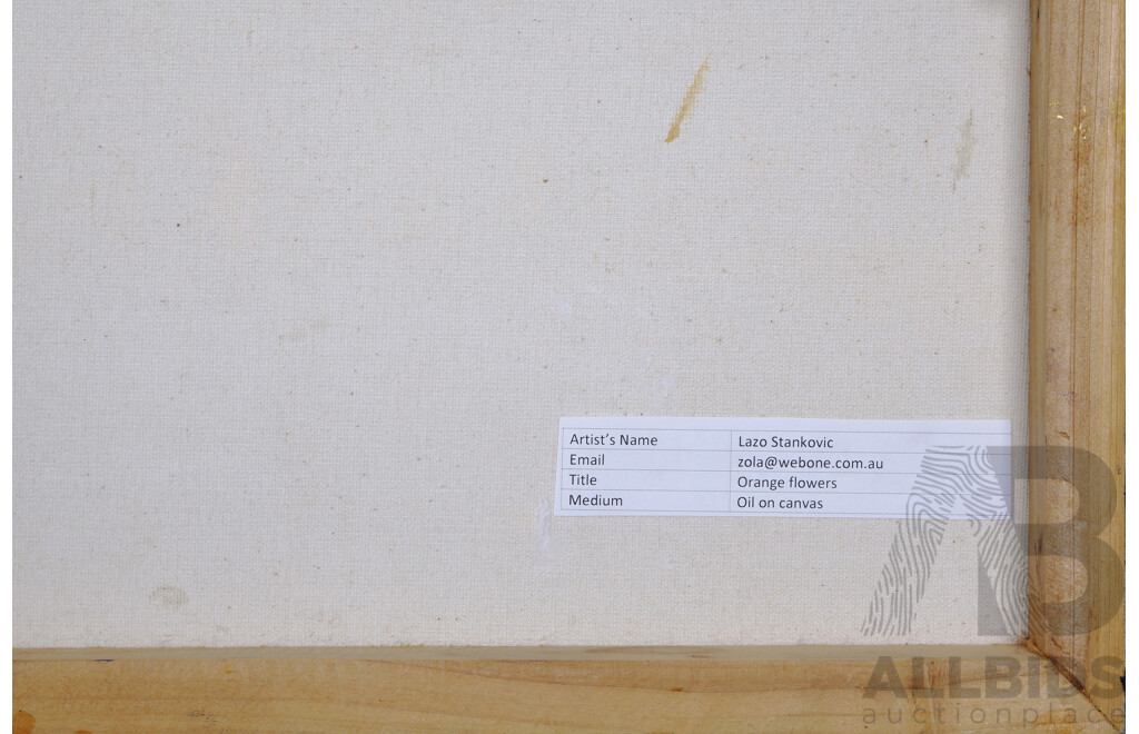 Lazo Stankovic, (20th Century, Australian), Orange Flowers & Colourful Flower, Bright Pair of Oils on Canvas, 26 x 35 cm & 30 x 30 cm (2)