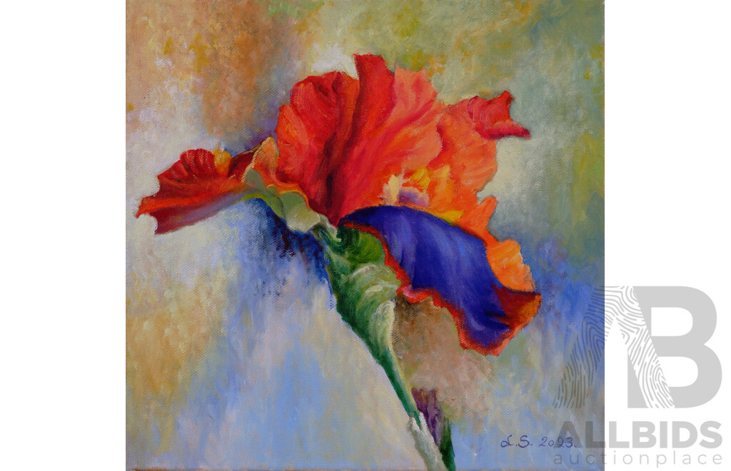 Lazo Stankovic, (20th Century, Australian), Orange Flowers & Colourful Flower, Bright Pair of Oils on Canvas, 26 x 35 cm & 30 x 30 cm (2)