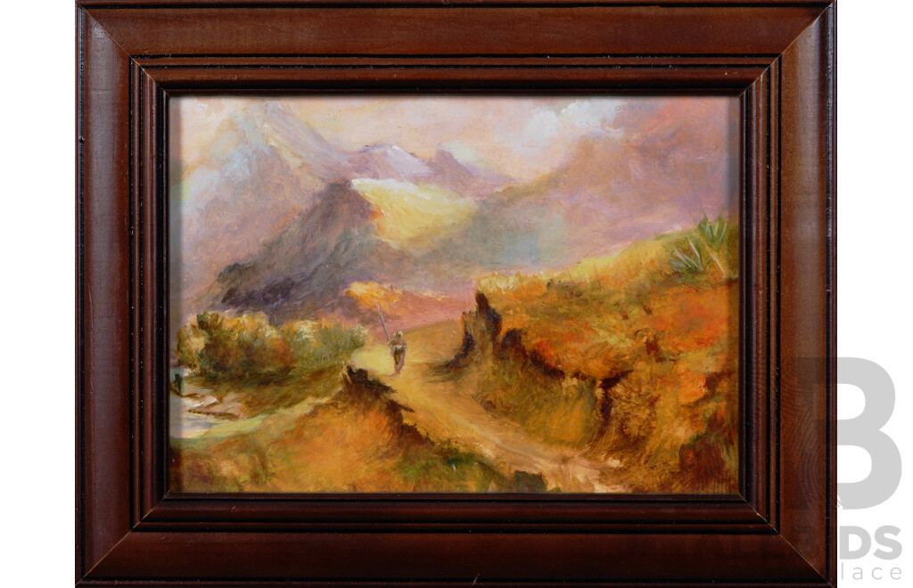 Lazo Stankovic, (20th Century, Australian), Under the Southern Sky, Angler's Journey & Guardian of the Land, Lovely Trio of Framed Oils on Canvas & Paper, 22 x 22 cm (frame largest) (3)