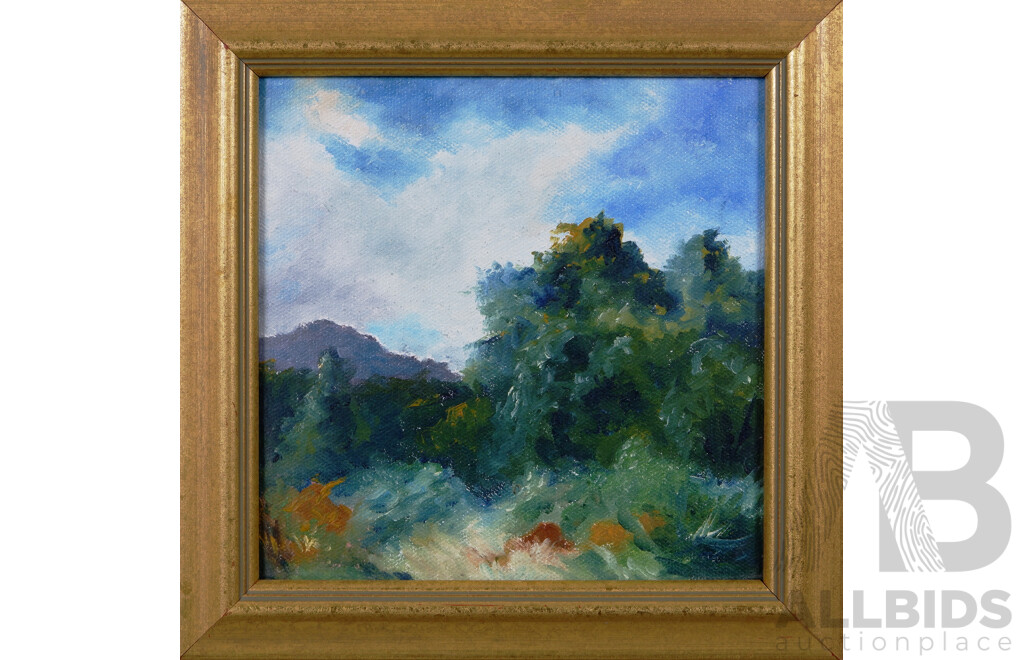 Lazo Stankovic, (20th Century, Australian), Under the Southern Sky, Angler's Journey & Guardian of the Land, Lovely Trio of Framed Oils on Canvas & Paper, 22 x 22 cm (frame largest) (3)