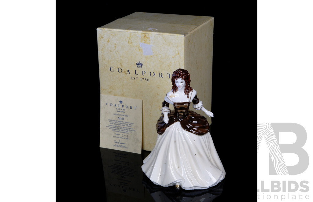 Limited Edition 2238 of 2500 English Coalport Porcelain Literary Heroines Figure, Moll, in Original Box with Certificate of Authenticity