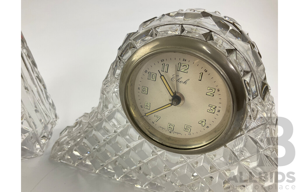 Vintage Ebok and Jerger Glass Alarm Mantel Clocks with Picture Frame Desk Top Clock