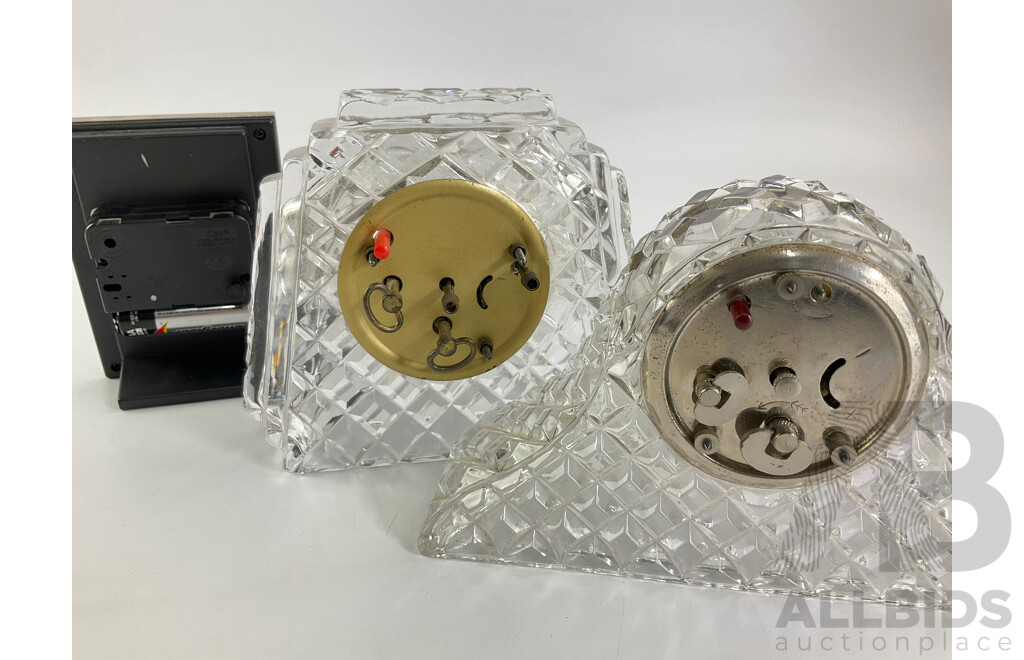 Vintage Ebok and Jerger Glass Alarm Mantel Clocks with Picture Frame Desk Top Clock