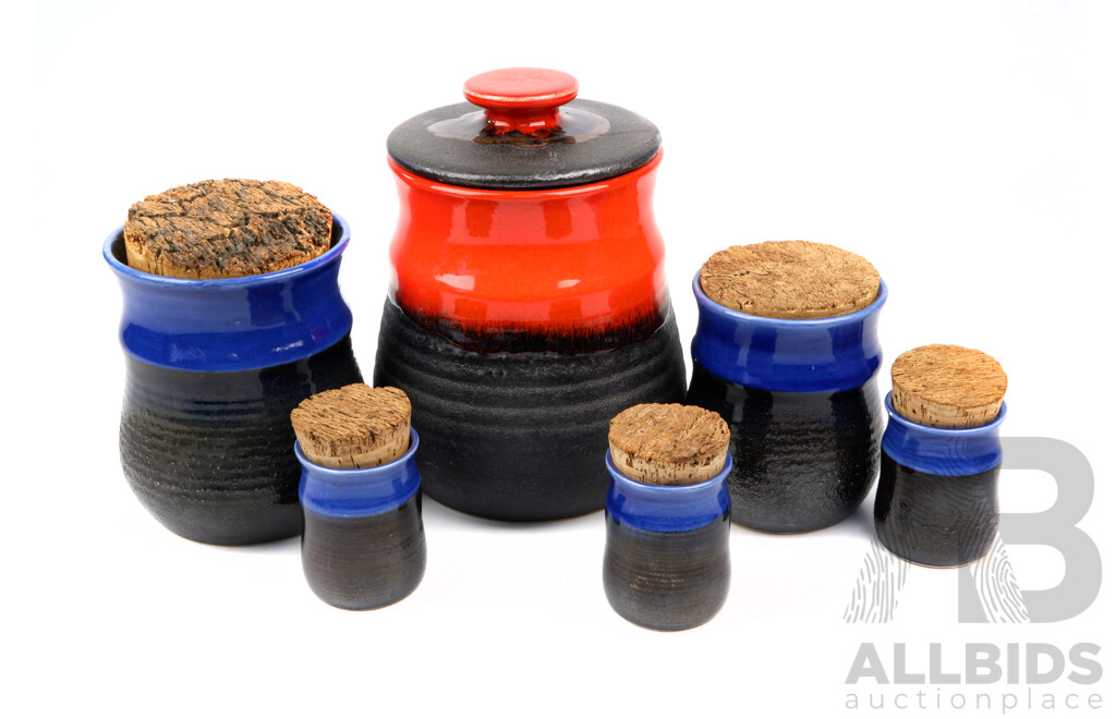 Set Six Mid Century Studio Pottery Canisters