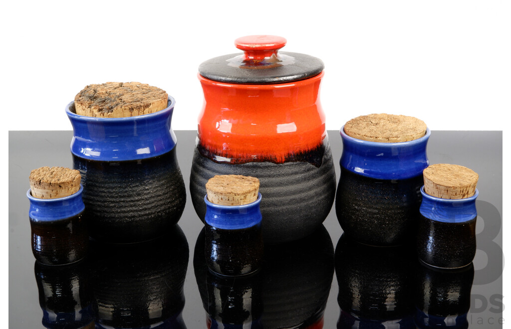 Set Six Mid Century Studio Pottery Canisters