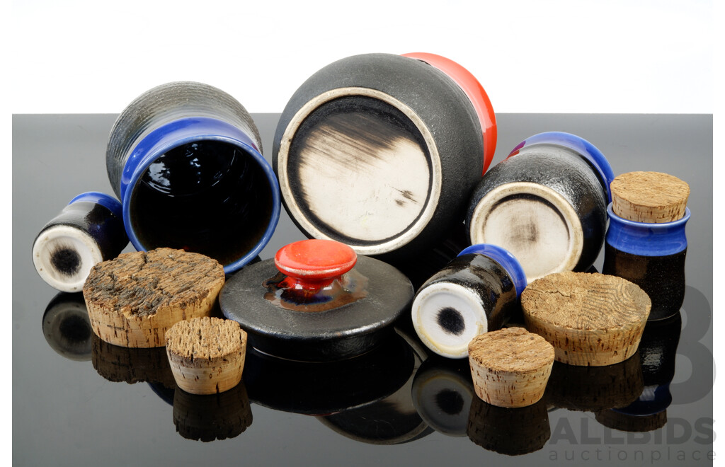 Set Six Mid Century Studio Pottery Canisters