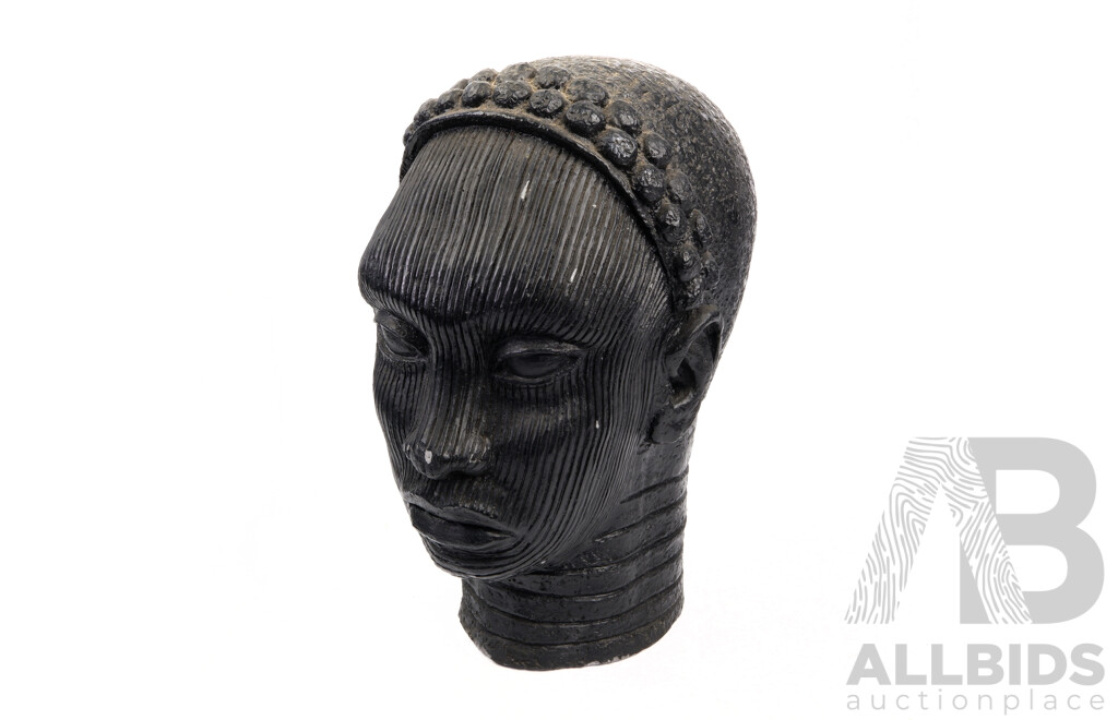 Hand Sculptured African Composite Stone Female Bust, Marked Woman of Ife Nigeria to Base