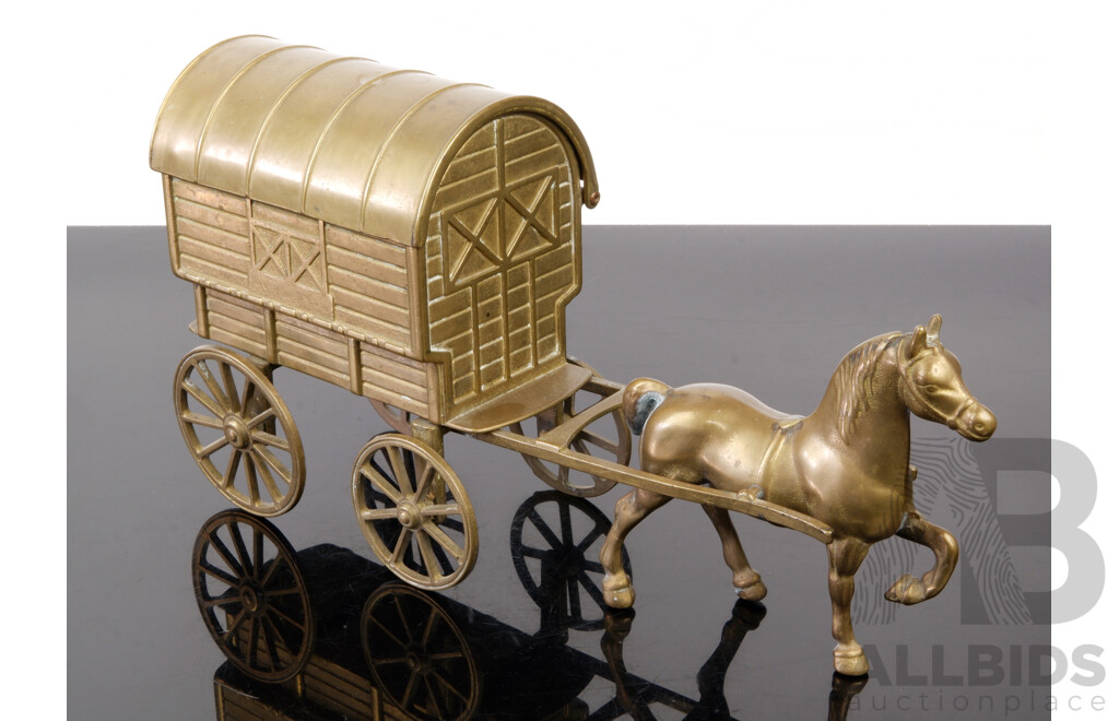 Retro Brass Horse and Gypsy Wagon