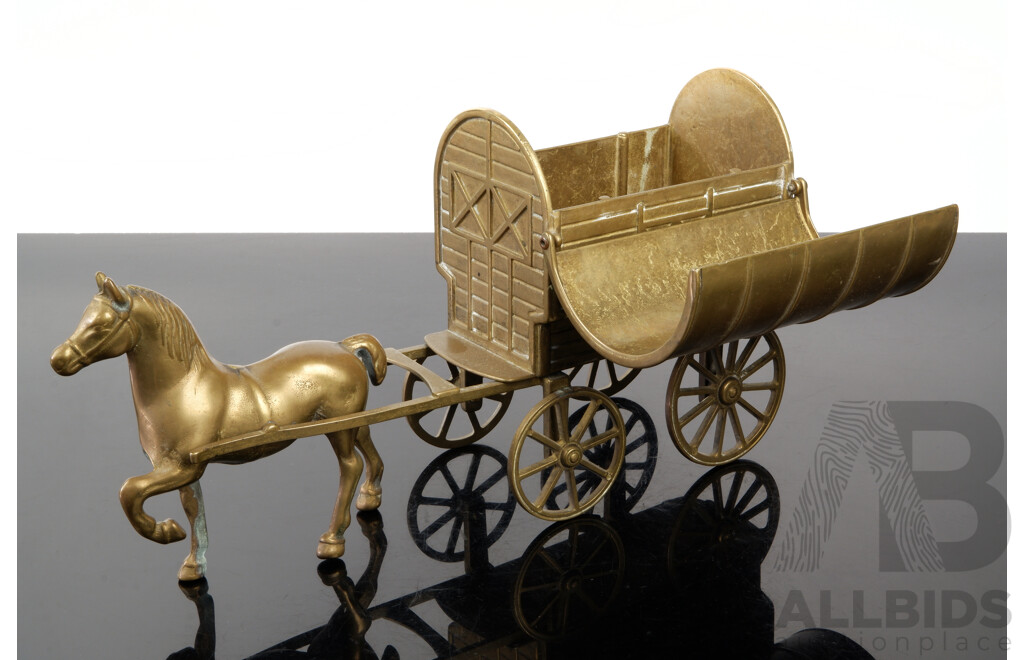Retro Brass Horse and Gypsy Wagon