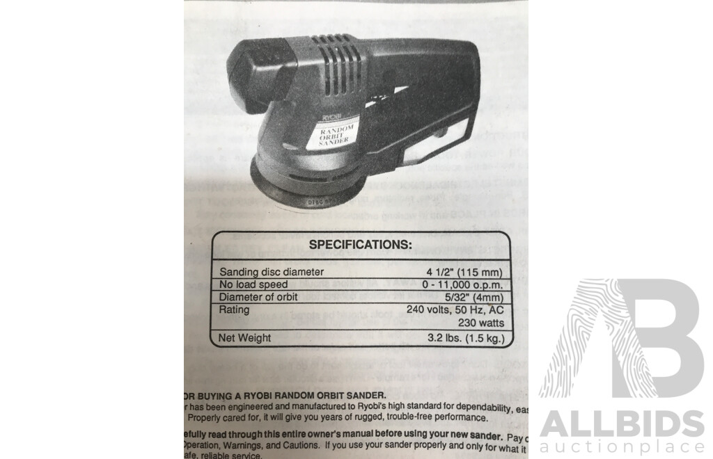 Ryobi (HRS115) 115mm Random Orbit Sander