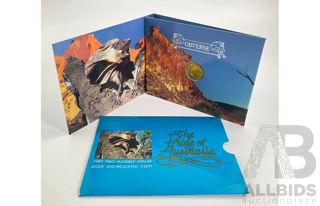 Australian RAM 1989 Gold Two Hundred Dollar Coin, Pride of Australia, Frilled Neck Lizard