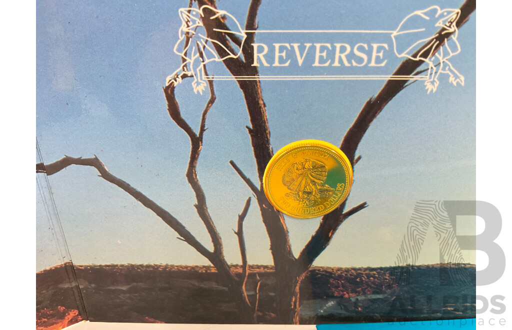 Australian RAM 1989 Gold Two Hundred Dollar Coin, Pride of Australia, Frilled Neck Lizard