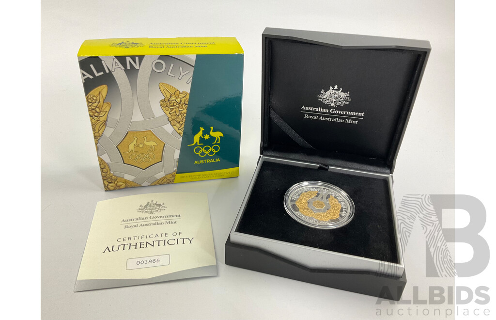 Australian RAM 2016 Silver Proof-Gold Plated Five Dollar Coin, Australian Olympic Coin .999