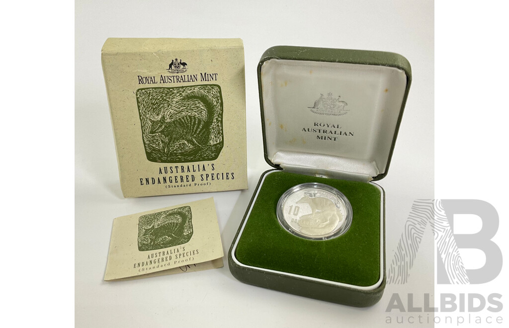 Australian RAM 1995 Silver Proof Ten Dollar Coin, Australia's Endangered Species, The Numbat .925
