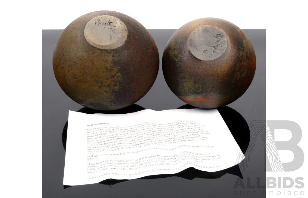 Two Pieces Vintage Australian Studio Raku Glazed Pottery by Neil Boughton