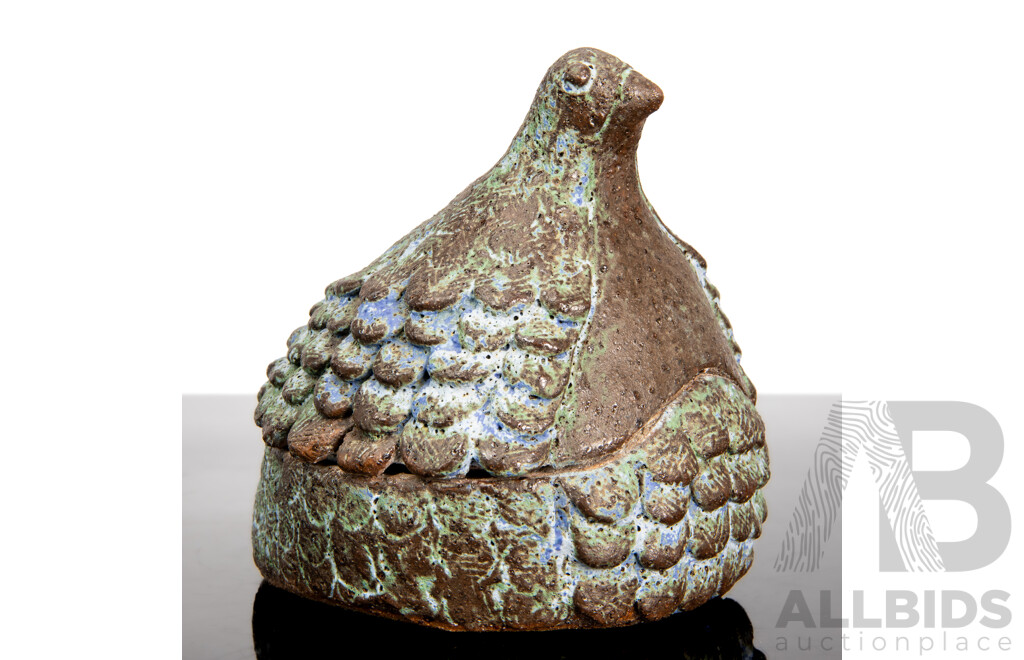 Australian Studio Pottery Lidded Peacock by Nyla Walker