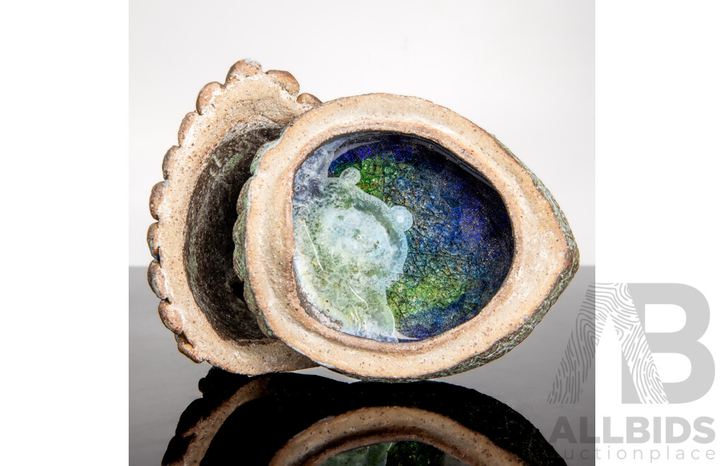Australian Studio Pottery Lidded Peacock by Nyla Walker