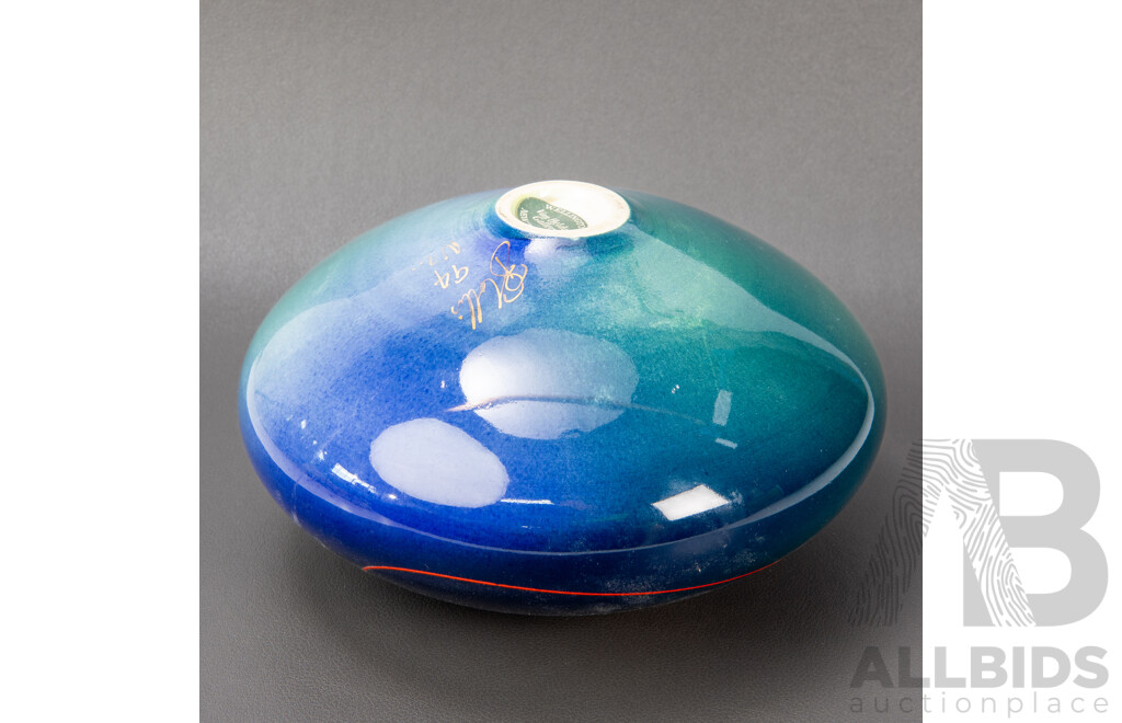 NZ Studio Pottery Vase Tenmoku with Gold Leaf by Peter & Julie Collis