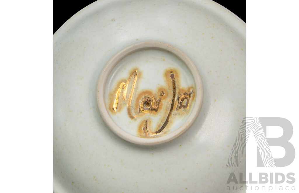 Australian Studio Porcelain Lidded Pot with Material and Stitching Inset by Marjo Jones of ACT