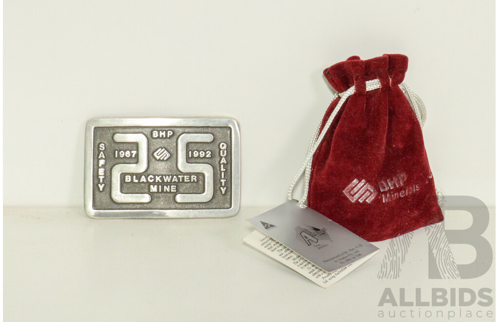 Pewter Belt Buckle From BHP Blackwater Mine '25 Years of Mining'