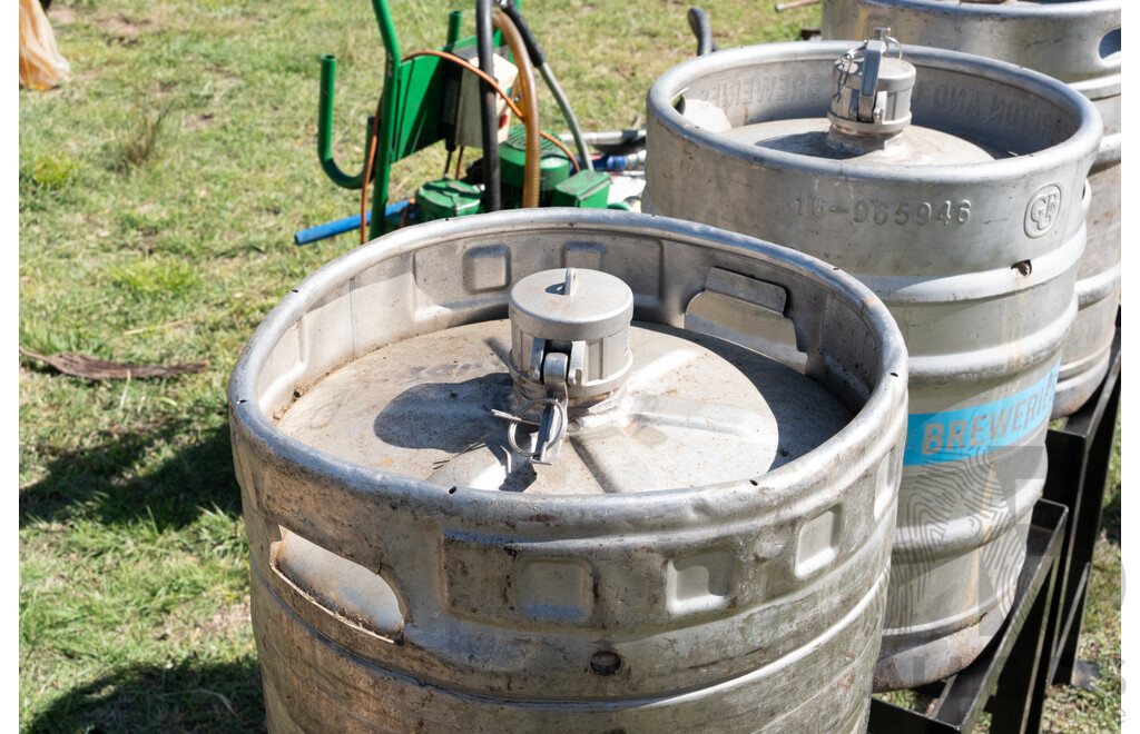 Quantity of 3 Empty 49.5L Beer Kegs & Stands