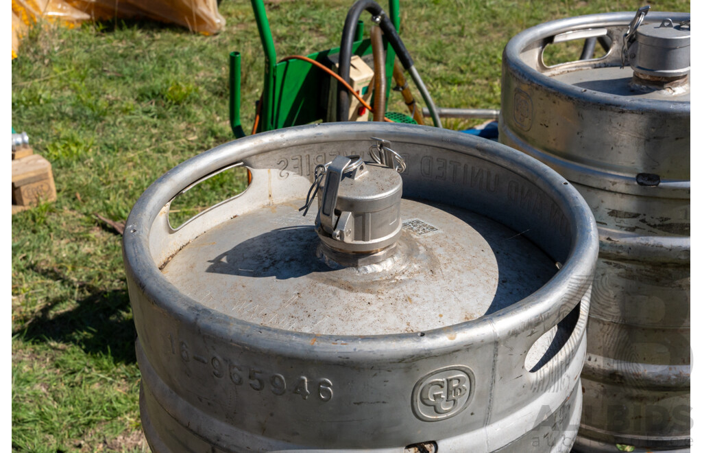 Quantity of 3 Empty 49.5L Beer Kegs & Stands