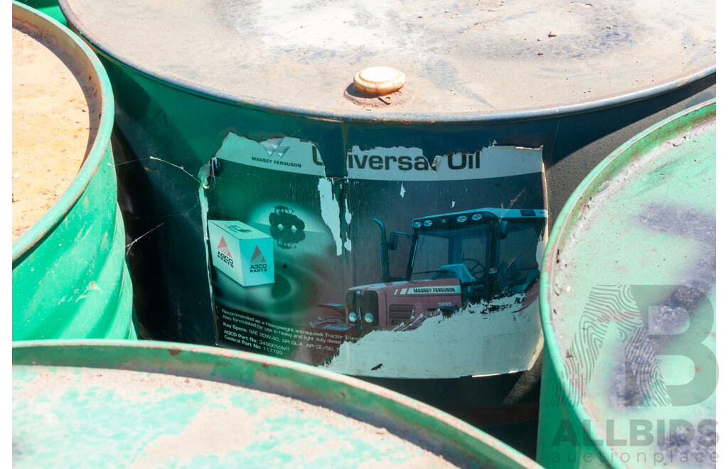 Pallet Containing Drums Assorted Engine Oil 15W40, 10W40, ATF DEXIII & Massey Ferguson Universal Oil 20W40