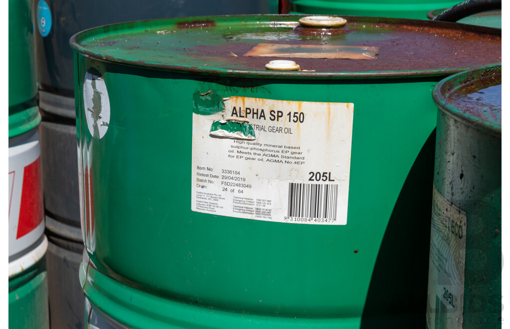 Pallet Containing Drums Assorted Industrial Gear Oil, Vanellus Multi- Fleet Eco, Mazda Flush