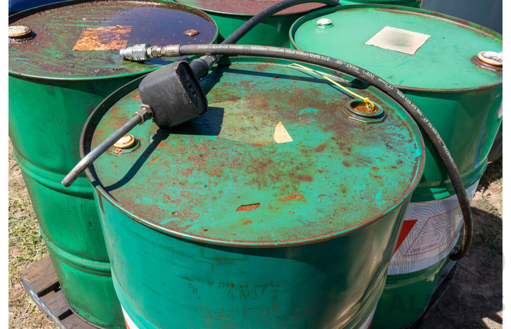 Pallet Containing Drums Assorted Industrial Gear Oil, Vanellus Multi- Fleet Eco, Mazda Flush