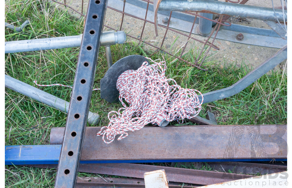 Job Lot Containing Various Fencing Equipment,  Post Pullers, Wire Spinner, Post Driver, Star Pickets & Wire ETC