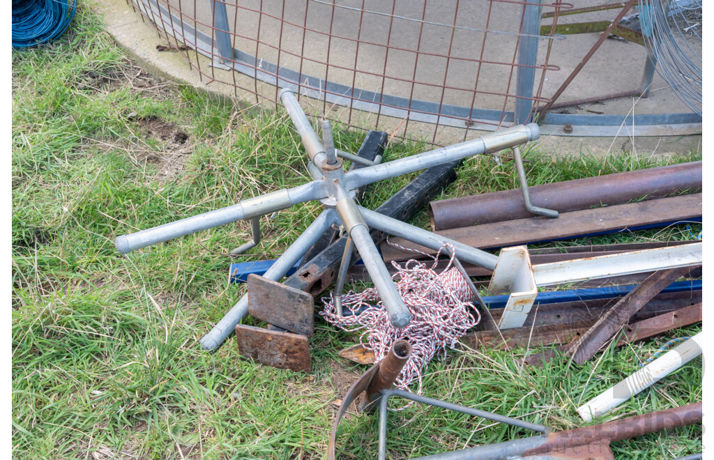 Job Lot Containing Various Fencing Equipment,  Post Pullers, Wire Spinner, Post Driver, Star Pickets & Wire ETC