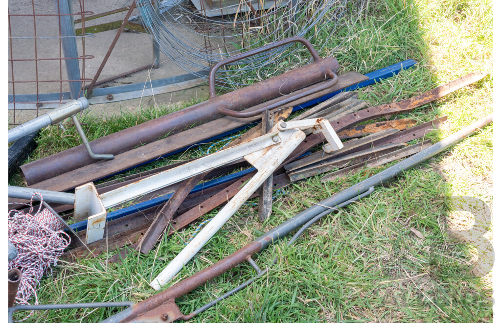 Job Lot Containing Various Fencing Equipment,  Post Pullers, Wire Spinner, Post Driver, Star Pickets & Wire ETC