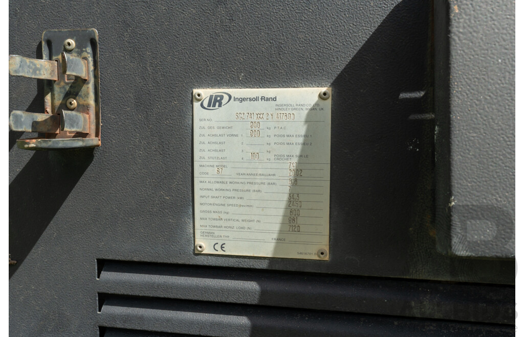 2002 Ingersoll Rand, Trailer Mounted Air Compressor