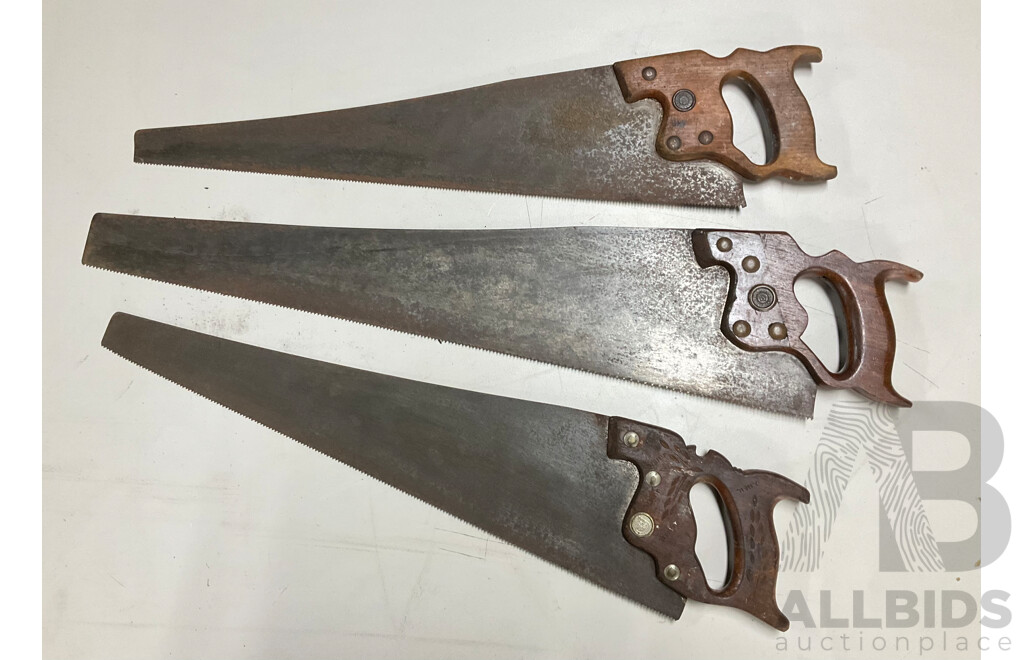 Three Vintage Hand Saws Including Atkins and Disston