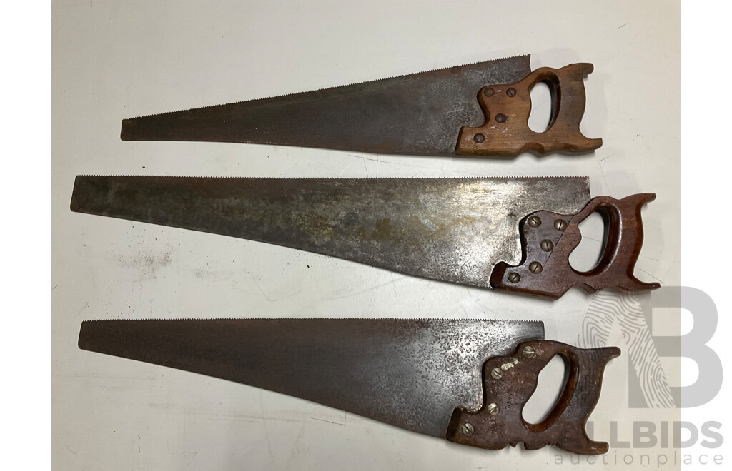 Three Vintage Hand Saws Including Atkins and Disston